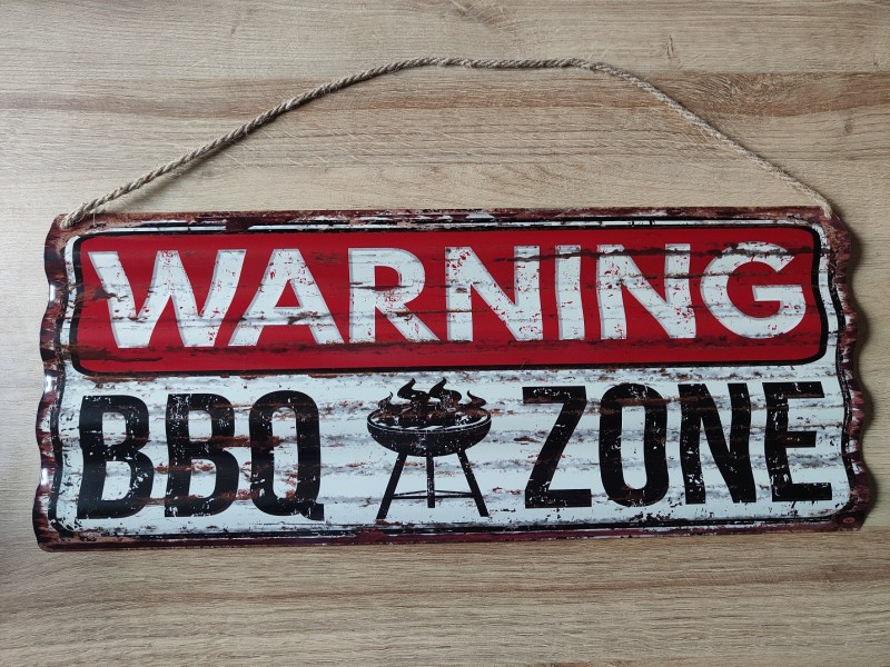 Wandbord Golfplaat - Warning BBQ zone